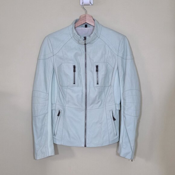 Bod & Christensen Jacket Women M Light Green Penelope Genuine Leather Moto Lined - Picture 1 of 16